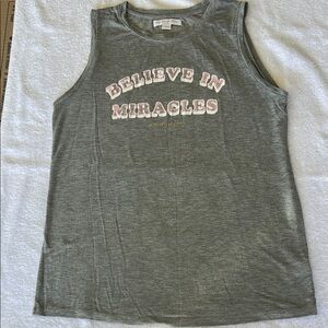 Gray Sleeveless Top with 'Believe in Miracles' Print